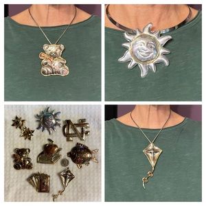 Sunshine, Teddy Bear, Kite Mixed Metal Pin/Pendant, earrings 3 pieces or lot